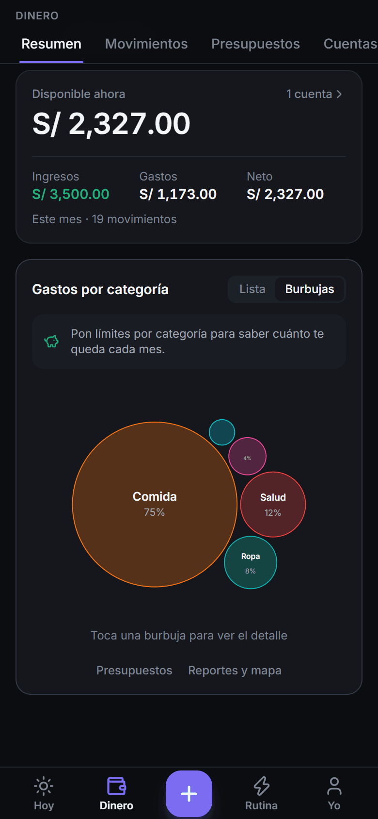Burbujas de gasto por categoría