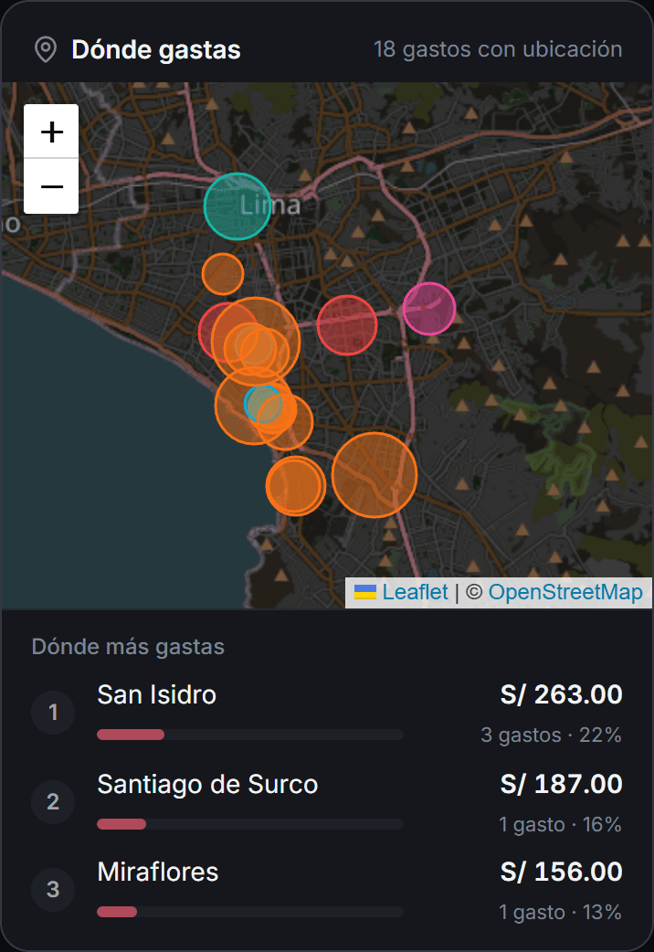 Mapa de gastos con las zonas donde más gastas